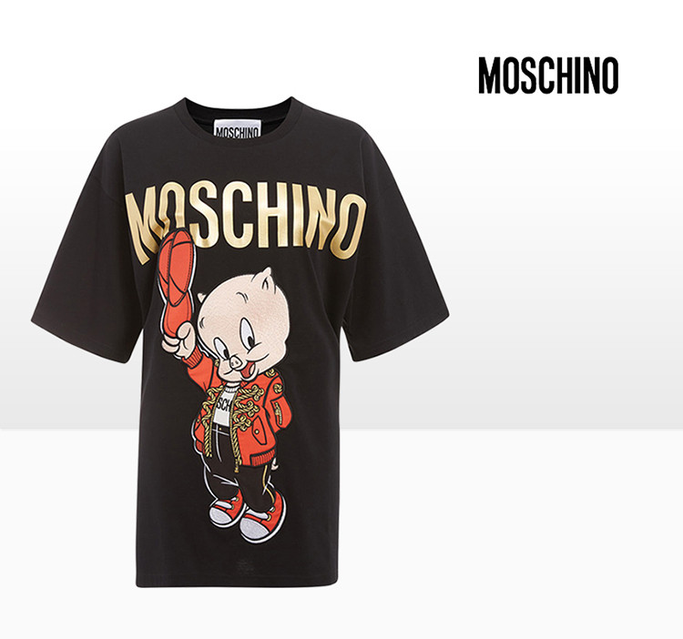 moschino/莫斯奇诺【唐嫣同款19猪年限定款】女士黑色棉质小猪刺绣