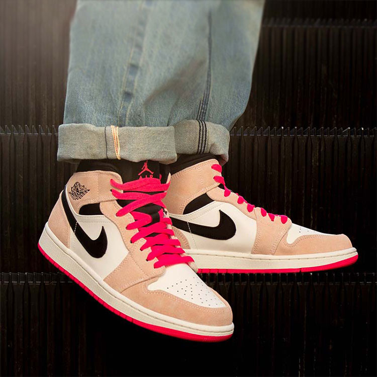 nike 耐克 男款 aj 脏粉 黑白粉脚趾 air jordan 1 mid aj1 篮球鞋 85