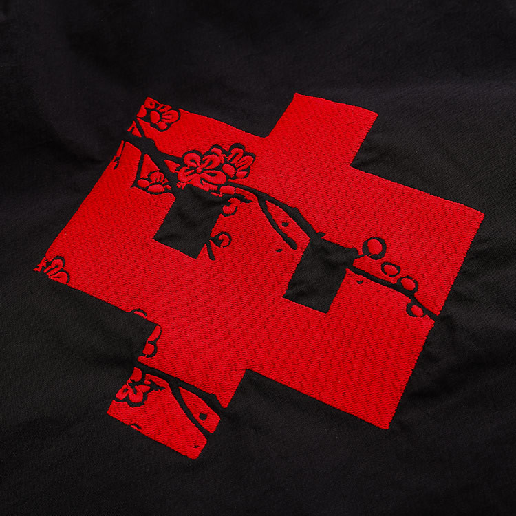 meihua/梅花秋冬新品长款男士风衣外套时尚休闲黑色男装外套风衣红色印花