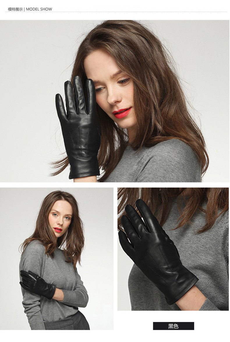 marja kurki/玛丽亚古琦 女士纯黑羊皮手套 简约中性 保暖手套 黑色