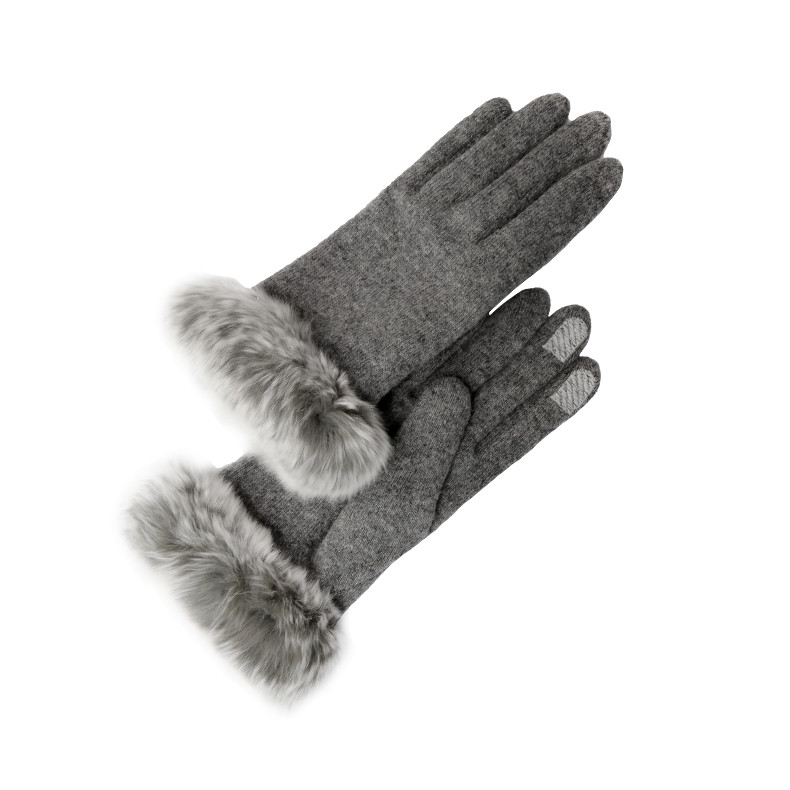 marja kurki/玛丽亚古琦 女士羊毛手套 獭兔毛镶边3指触屏设计