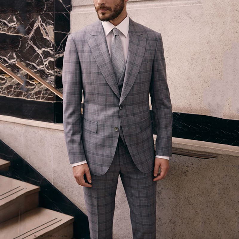 scabal/世家宝【全定制】大格纹平驳领西服套装 男装定制