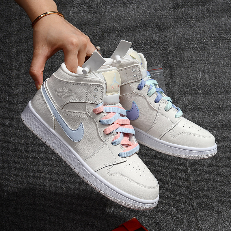 air jordan 1 mid 乔aj1 四色鸳鸯 米白彩色鞋带女鞋 555112-035