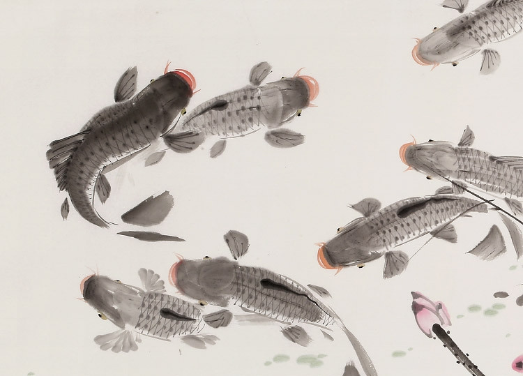 梁景欣 《连年有余》 青大美院画家\/136x69cm