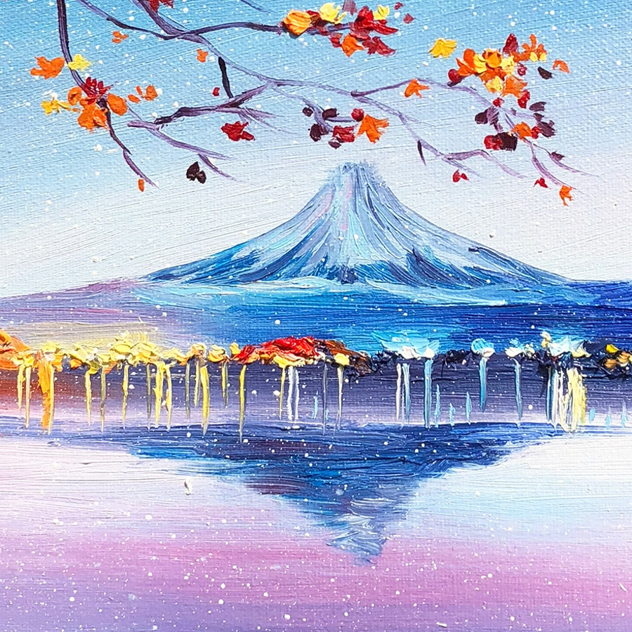 吴小慧《富士山之夜-1》/直径40cmx直径40cmcm/油画