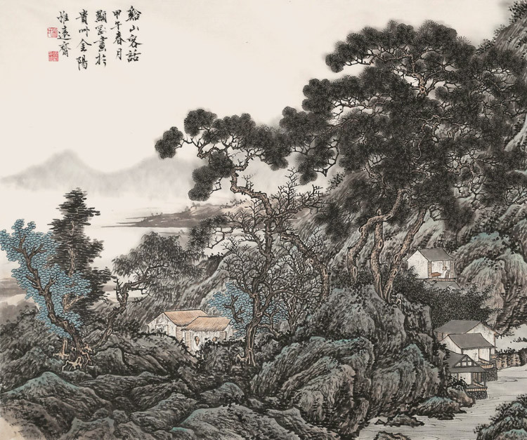 吴显刚《溪山雅居图 山水/137x69cm/传统水墨