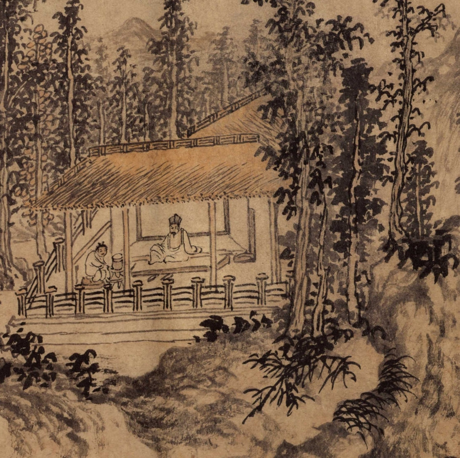 古画复刻 | 元末明初画家 赵原《陆羽烹茶图》实木框装裱 带框160x80