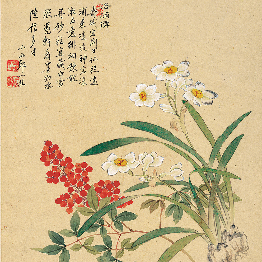 古画复刻 |清代画家邹一桂《天竺水仙》实木框装裱50x50cm/35x35cm