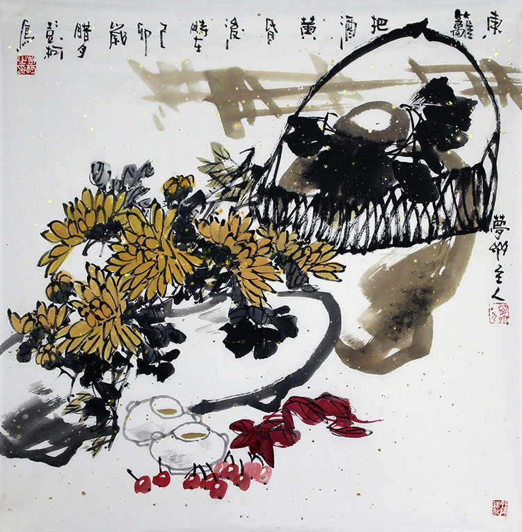 东篱把酒黄昏后/65x65cm/传统水墨