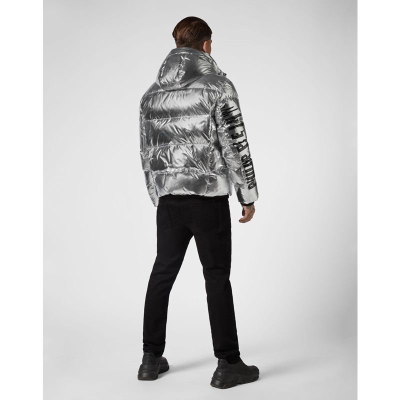 philipp plein/菲利普·普兰水银色男士羽绒服外套 连帽拉链pporm044