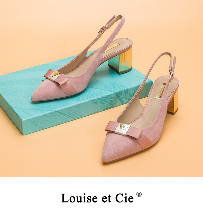 louise et cie 尖头后空电镀粗跟凉鞋 lc017