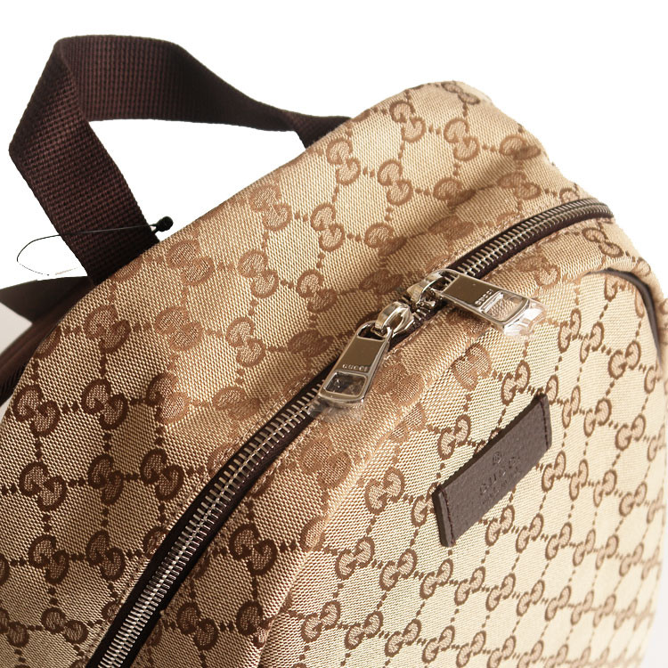 gucci/古驰 中性款式卡其色帆布双g花纹双肩包 背包 449906
