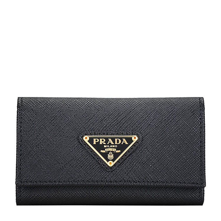 prada/普拉达 三角形logo标黑色牛皮中性款式钥匙包#1pg222 qhh f0002