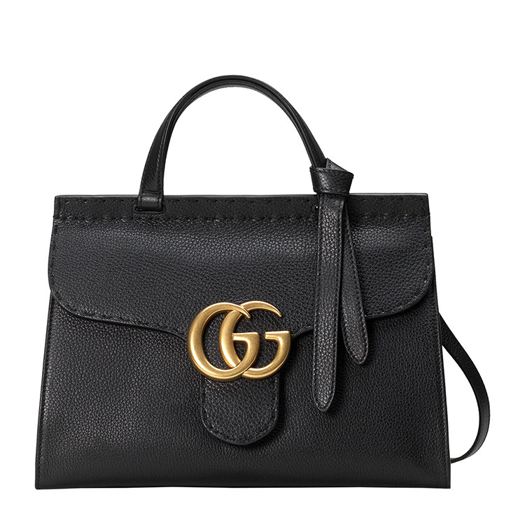 gucci/古驰 gg金属logo标识黑色牛皮女士两用手提包#421890 a7m0t