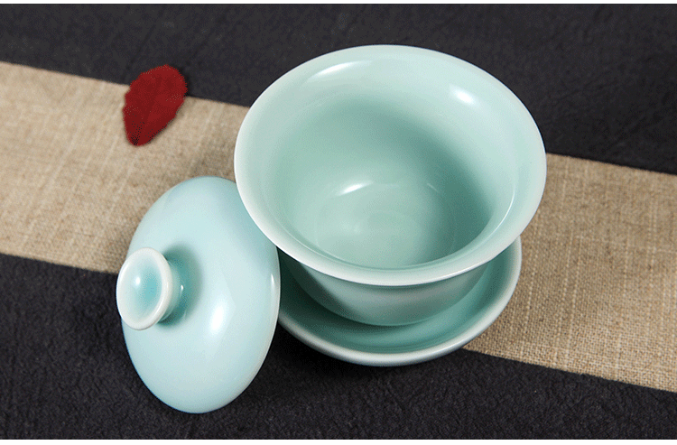 zx/正尔玉 茶具 瓷器 龙泉青瓷 艺术品 粉青秋实茶具套装