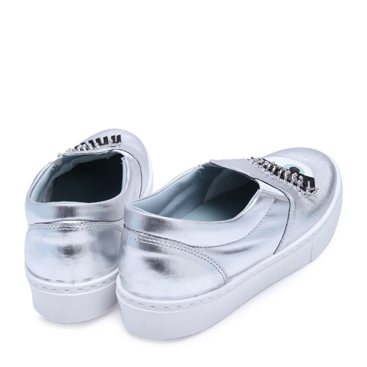 质涂层大眼睛长睫毛装饰女士松糕鞋低中跟鞋cf1272silverwomanshoes37