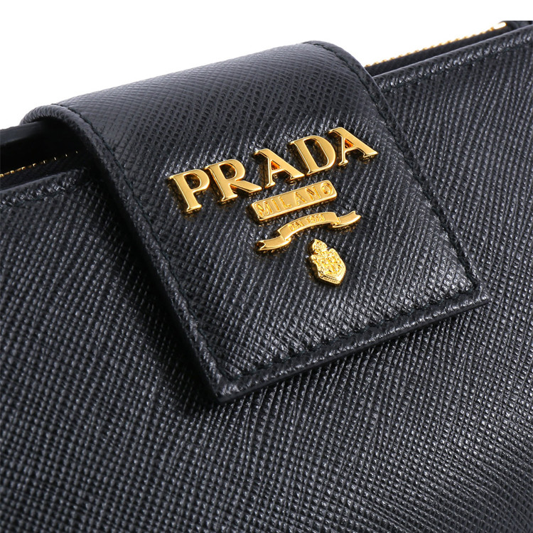 prada/普拉达牛皮金属logo装饰女士中长款钱夹