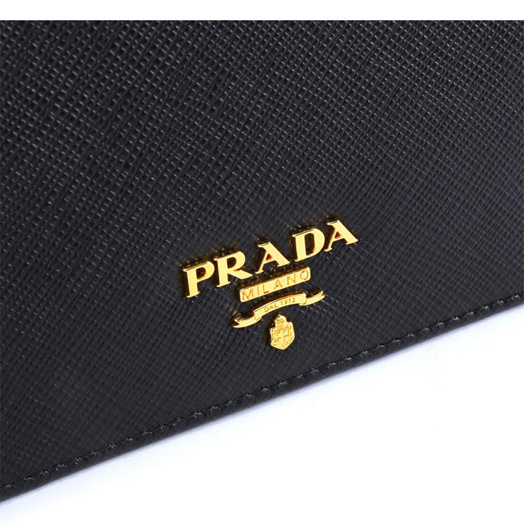 prada/普拉达牛皮金属logo装饰女士短款钱夹