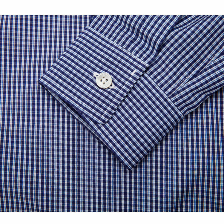 ermenegildo zegna/杰尼亚纯棉深蓝色小格纹竖条纹图案男士长袖衬衫