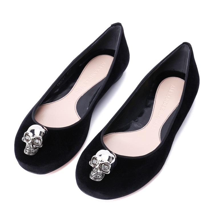 alexander mcqueen/亚历山大麦昆金属骷髅头装饰女士平底单鞋平跟鞋