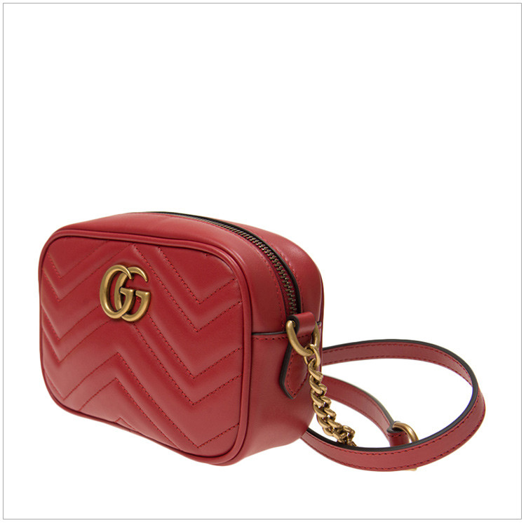 gucci/古驰gg marmont系列 女士牛皮绗缝gg金色徽标时尚单肩斜挎包