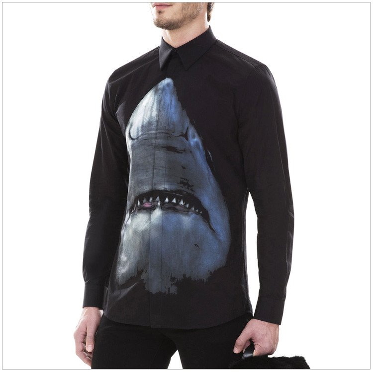 givenchy/纪梵希 服装 男士黑色棉质鲨鱼印花图案男士长袖衬衫