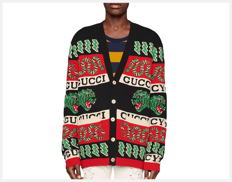 gucci/古驰 19春夏 男士针织衫/毛衣三色纯羊毛符号logo图案开衫毛衣