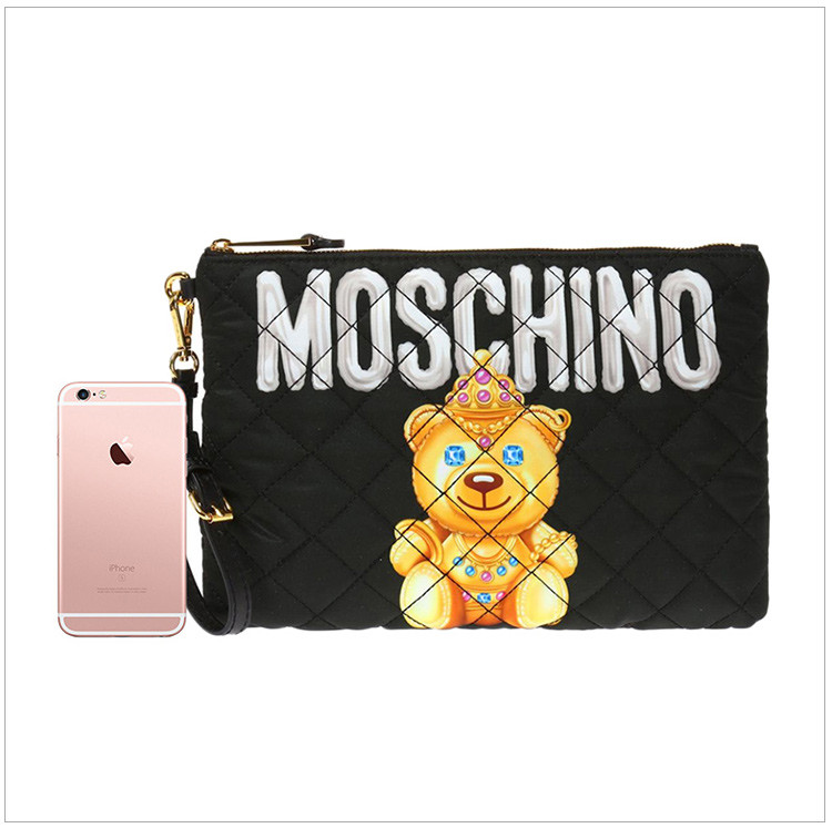 moschino/莫斯奇诺 女士织物拉链小熊图案印花手拿包