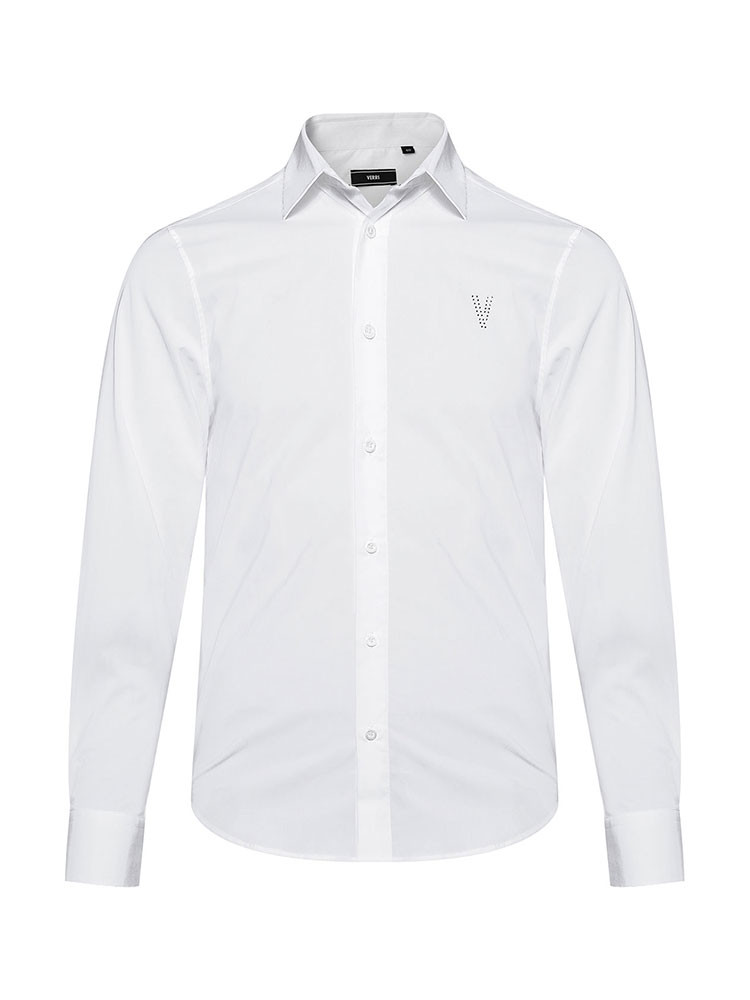 verri/verri前胸施华洛世奇v字logo点缀基础款白色长袖衬衫-男士长袖