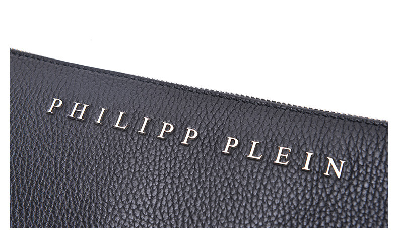 philipp plein/菲利普·普兰男士小牛皮简约logo标志手拿包黑色95132