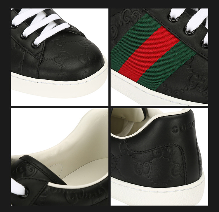 【18秋冬】gucci/古驰 男士双g logo压纹 红绿织带板鞋 休闲运动鞋