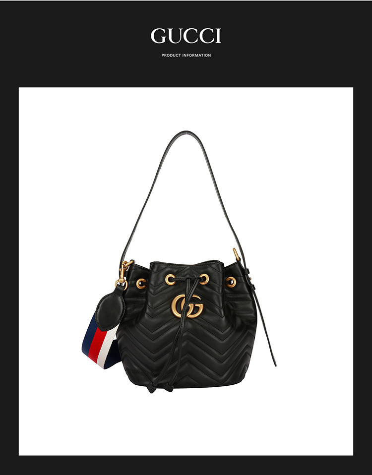 gucci/古驰 18秋冬 ggmarmont 水桶包 双g logo绗缝牛皮革水桶包 女士