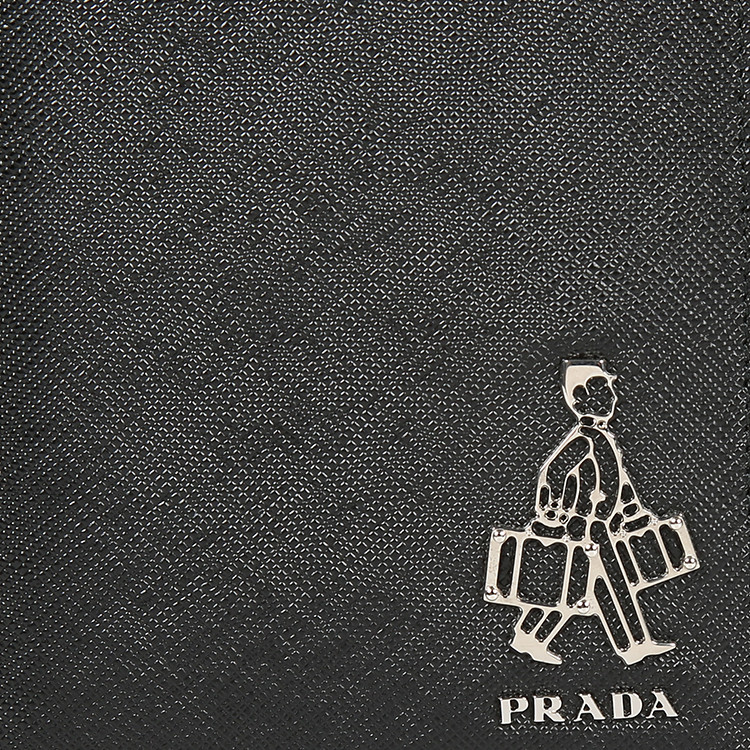 prada/普拉达经典十字纹金属小人偶logo两折男士牛皮短款钱包2mv412