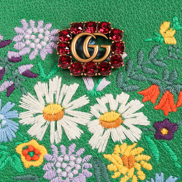 【可用券】【2018春夏】gucci/古驰精美复古绣花水晶装饰双g扣女士