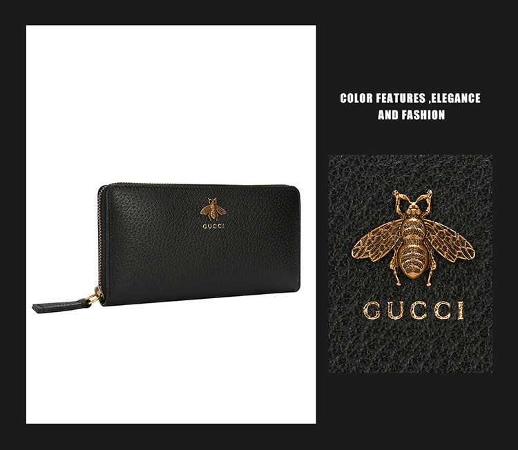 gucci/古驰 18秋冬 男士牛皮革小蜜蜂图案装饰钱包 手拿包男包长款