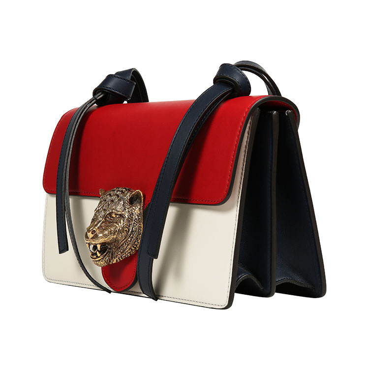 gucci/古驰 16年秋冬新品 简约白色拼红色虎头牛皮包袋 女士单肩包 41图片