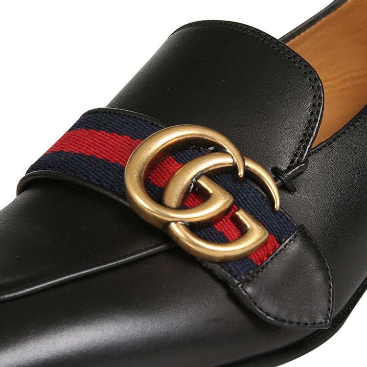 【18秋冬】gucci/古驰 双g珍珠铆钉镶嵌中跟 女士乐福鞋 423559dkhc0