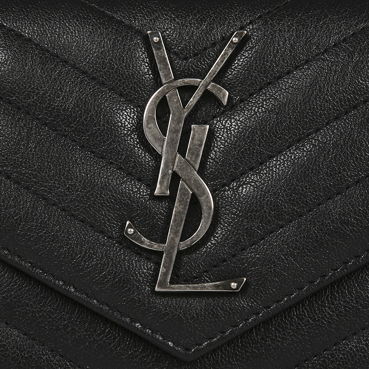 yves saint laurent/圣罗兰 monogram 复古ysl金属logo按扣翻盖牛皮