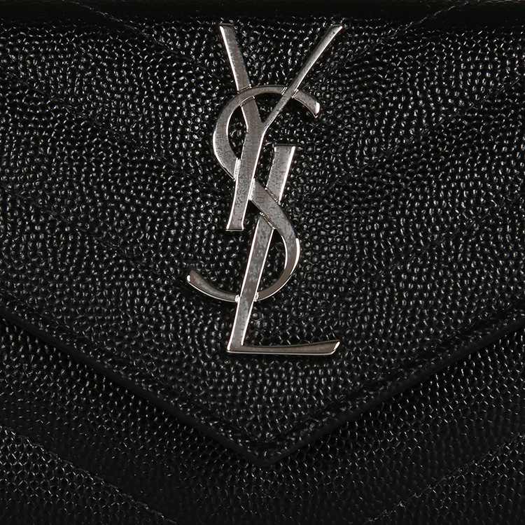 yves saint laurent/圣罗兰 金属logo绗缝牛皮短款钱包 女士钱包