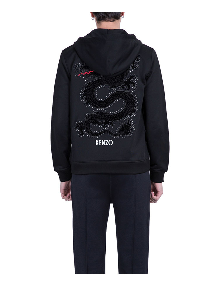 kenzo/高田贤三 黑色混纺龙图男士棉服/连帽拉链外套 f865bl7174ma 99