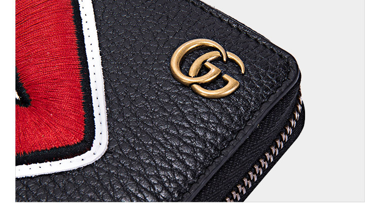 gucci/古驰 女士黑色牛皮荔枝纹嘴唇长款拉链钱包 474584 caoix 8381