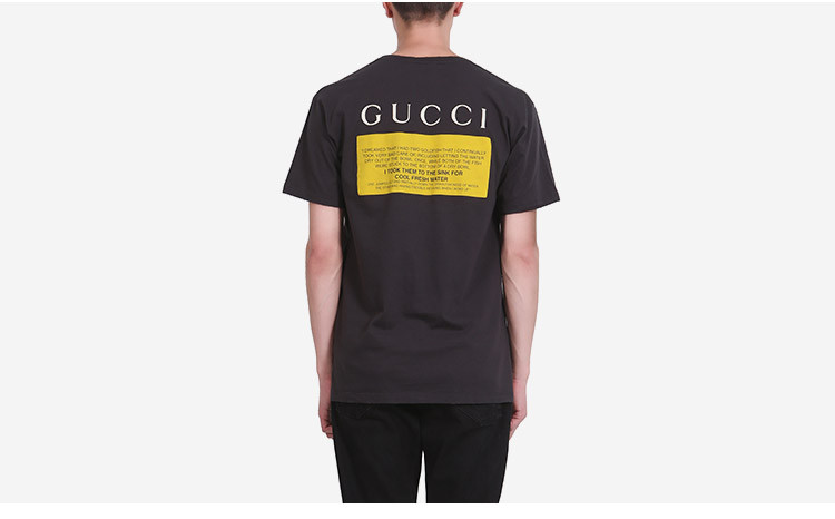 gucci/古驰 黑色棉质猫头休闲男士短袖t恤 493117 x3i29 1286 xl