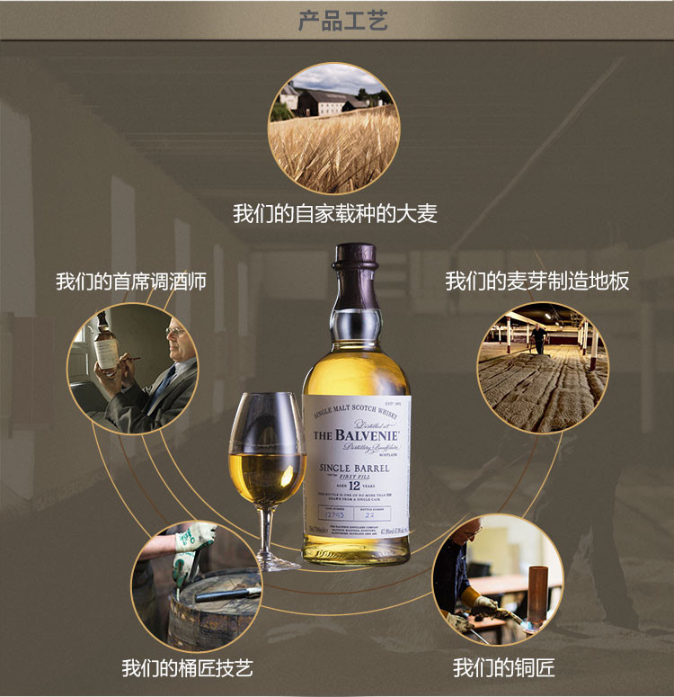 百富苏格兰进口洋酒the balvenie12年单桶初装陈酿单一纯麦麦芽威士忌