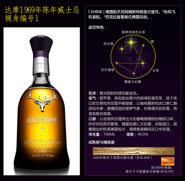 【dalmore达尔摩 威士忌】dalmore 璀璨经典 达尔摩星宿系列【正品