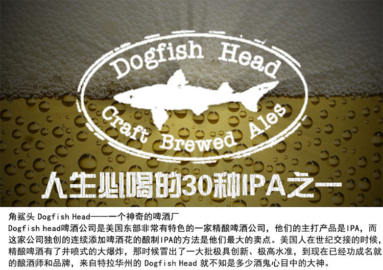 美国进口精酿 角头鲨60分钟ipa印度淡色艾尔啤酒 dogfishhead 355ml*6