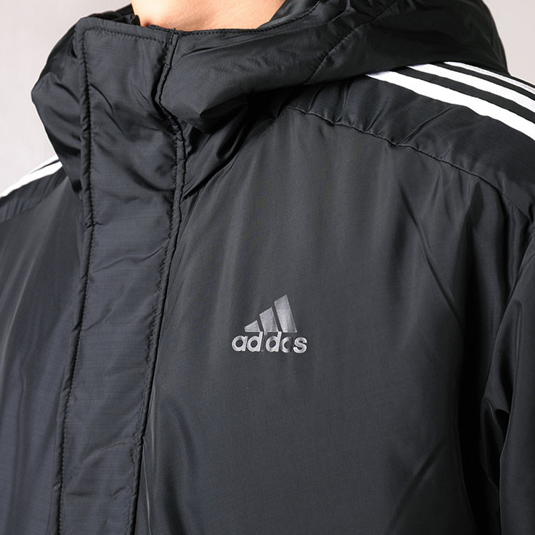 阿迪达斯adidas 男 m 3s ins coat长款经典三条杠 棉服防风保暖休闲