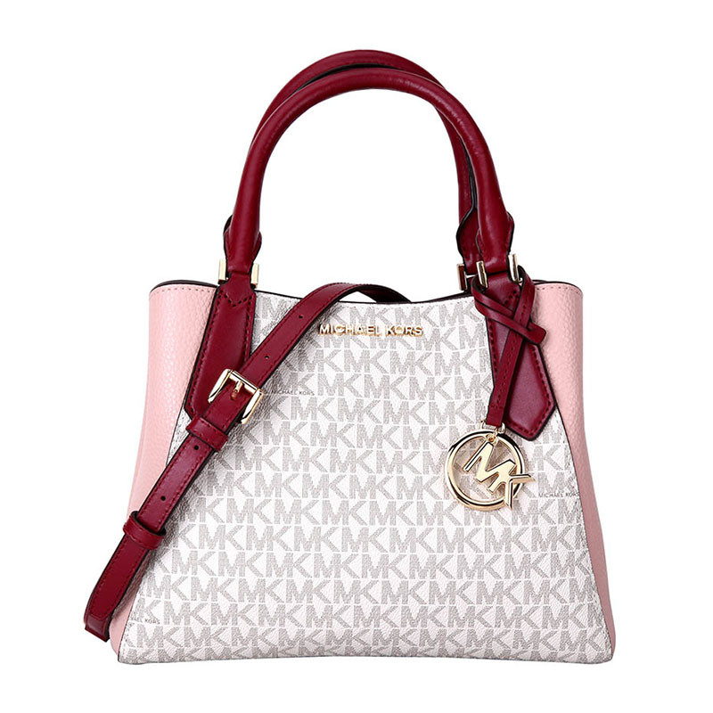 michaelkors/迈克·科尔斯mk女包kimberly系列白色拼色logo款皮质女士