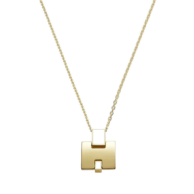 hermes/爱马仕 eileen 女士白色时尚字母h形状吊坠 金色项链