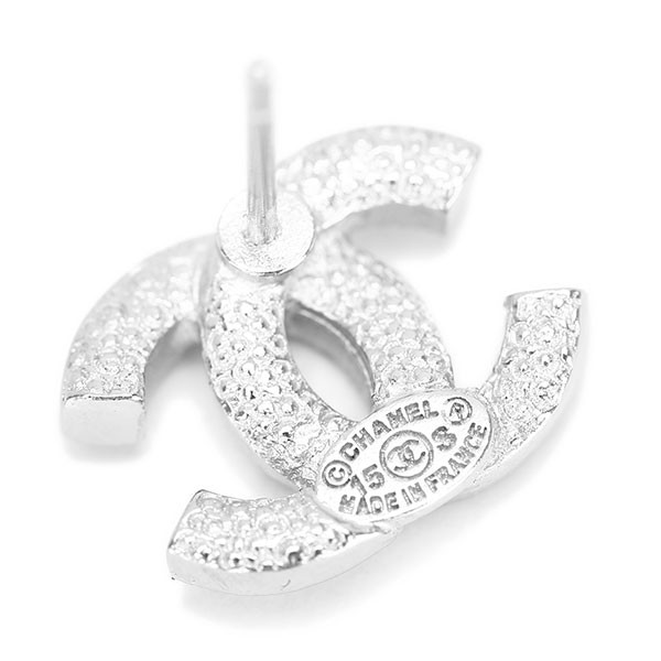 chanel/香奈儿 银色双c logo水钻耳钉