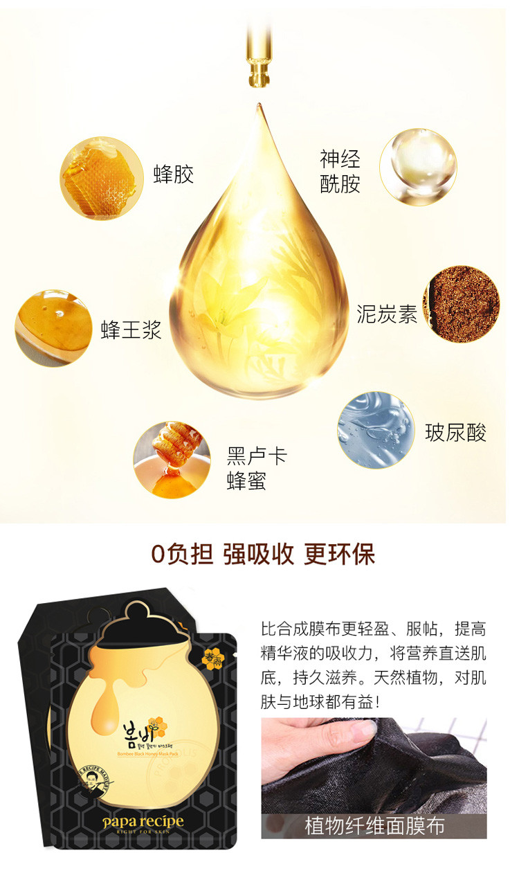 【19春夏】【包税】papa recipe/春雨 韩国春雨黑蜂胶面膜黑春雨黑